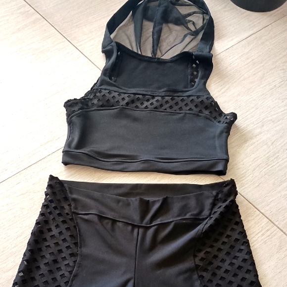 Bad Kitty Other - Bad Kitty Black Mesh Crop Top and Leggings Set
